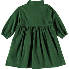 Load image into Gallery viewer, VESTIDO DE PANA CON LAZO EN CUELLO COLOR VERDE BOSQUE
